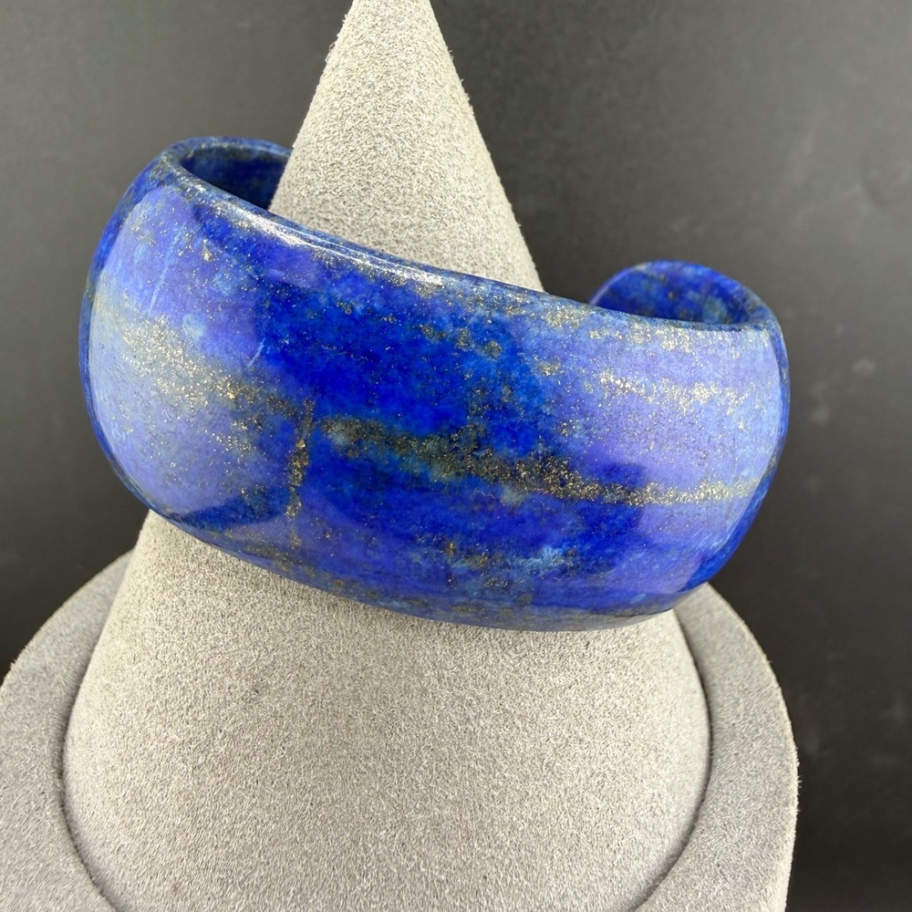 Vintage Blue Cuff Bracelet Gold Fleck Wide Chunky Stone Style 5.5